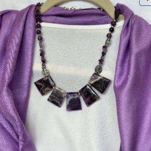 Purple Stone Beaded Necklace and Earrings Set NWT